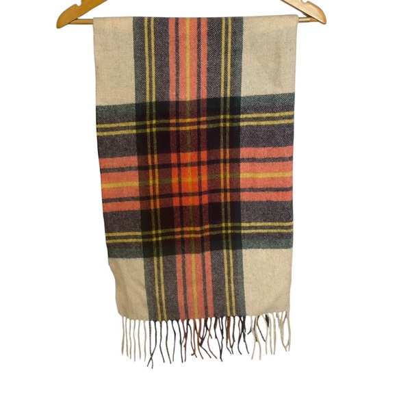 J. Crew Wool Scarf in Cream and Red Plaid - Picture 1 of 5